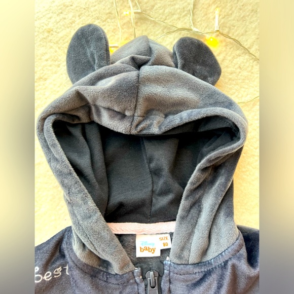 Disney Minnie Mouse Daisy Duck Grey Pink Ears Hoodie Top Sweatshirt Cardigan - Picture 3 of 4